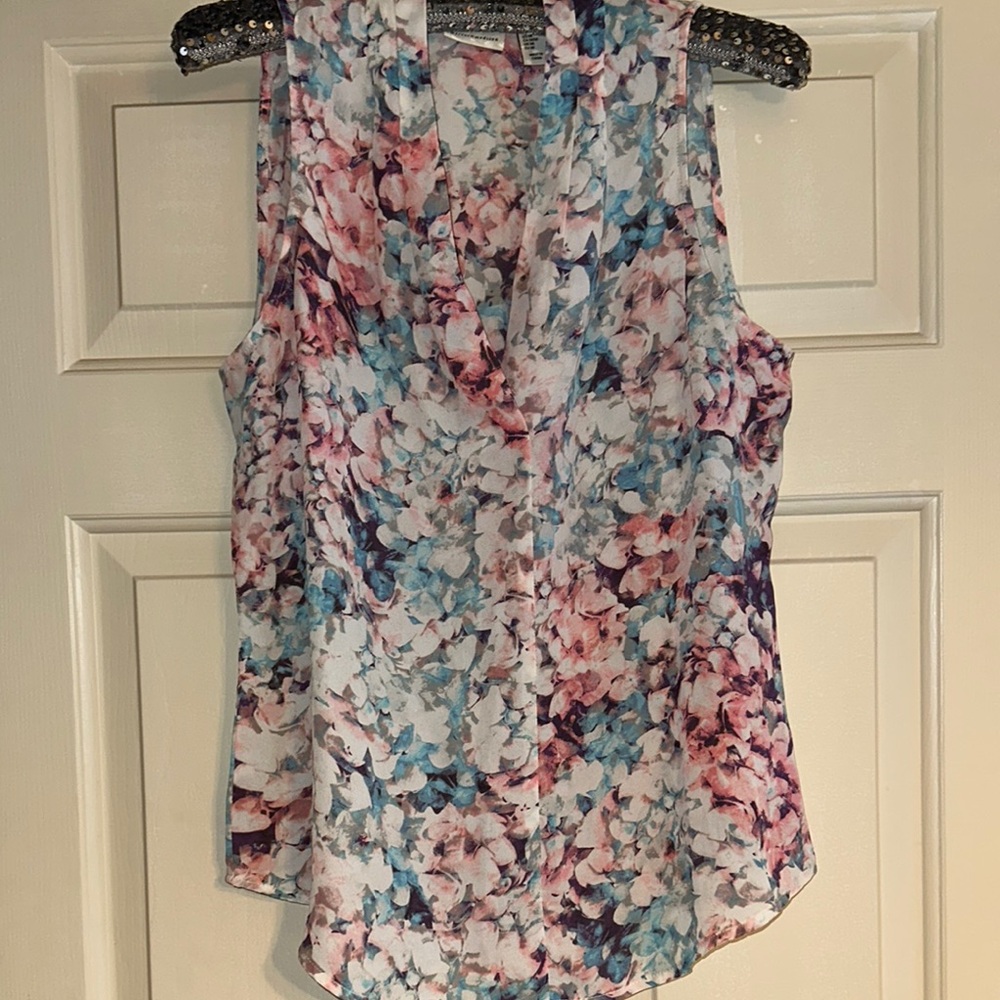 Mercer & Madison Floral V-Neck Blouse - Pink and Blue